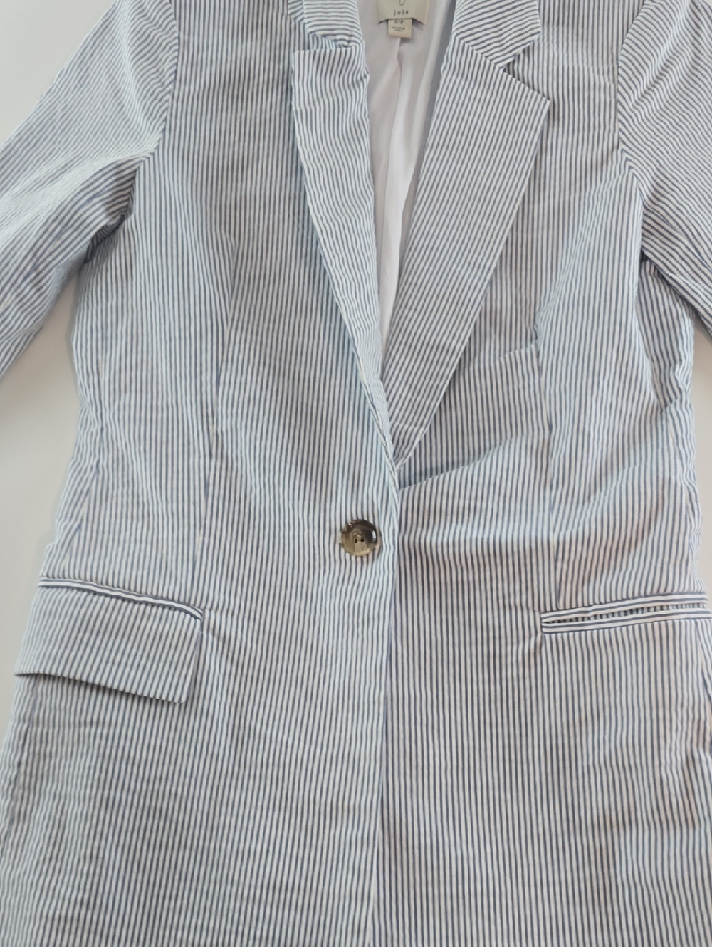 Jolie Light Blue and White Striped Single-Button Blazer
